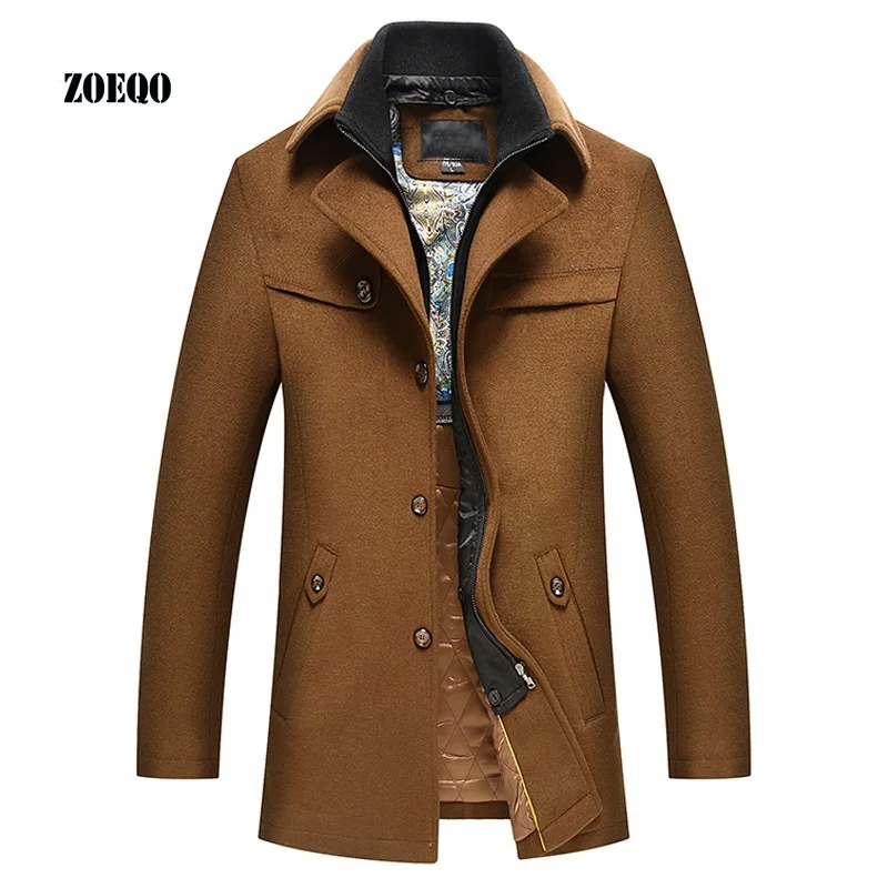 

ZOEQO New Fashion men's woolen coat male silk liner thick winter jacket and coat autumn jackets mens black and khaki