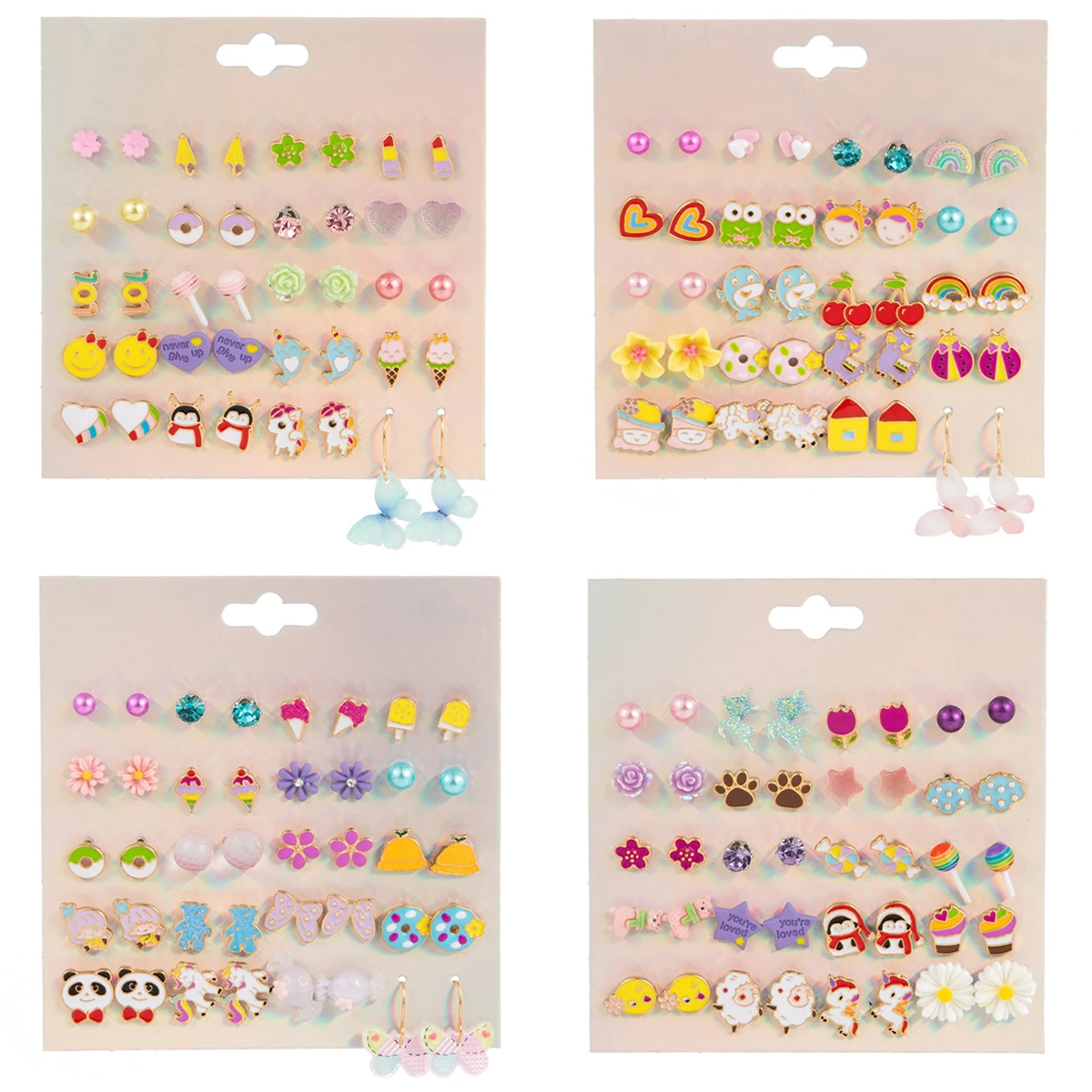 

20PRS Cute Sets Rainbow Mixed Heart Animals Unicorn Lovely Kids Girls Birthday Christmas Jewelry Gifts Women Party Earrings Sets