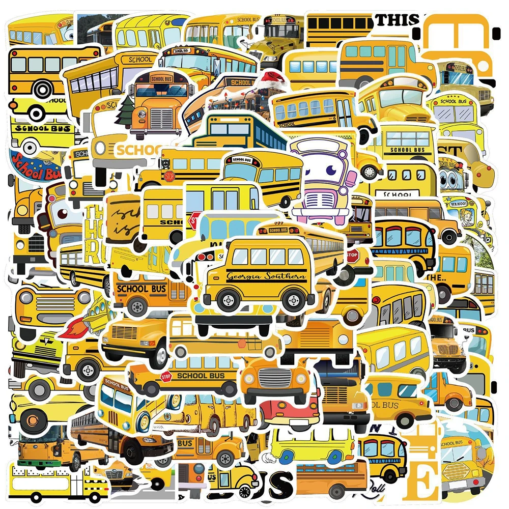 

10/30/50PCS Yellow Cartoon School Bus Creative Doodle Sticker Luggage Refrigerator Skateboard Laptop Computer Wholesale