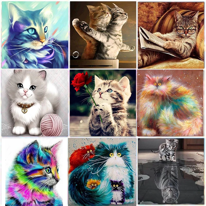 

JIEME 5D Diamond Painting Animal Full Round Cats Diamond Embroidery Cross Stich Wall Decoration Diamond Art