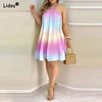 gradient print o neck mounted casual sleeveless summer a line skirt fashion loose waist popularity dress womens clothing 2022