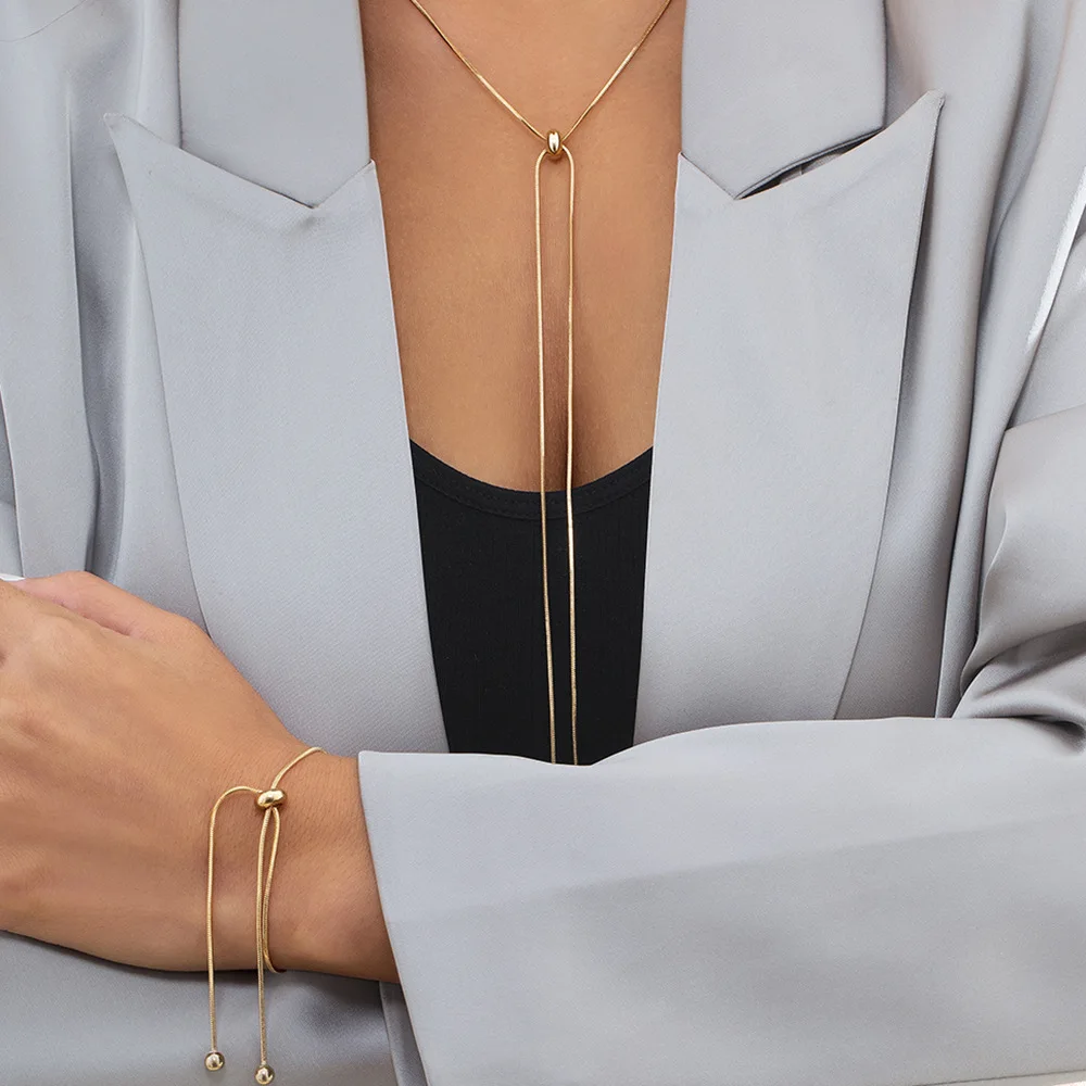 

Women Silver Snake Chain Necklace Minimalist Gold Adjustable Chains Neck Collar Bracelet Elegant Chic Street Sexy Chokers