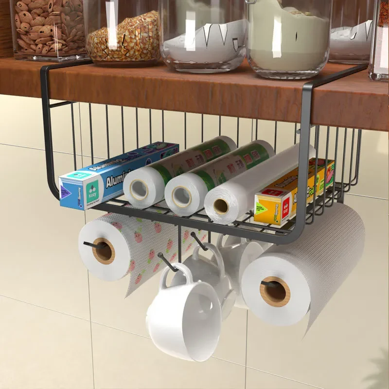 

Iron Kitchen Storage Rack Cabinet Bottom Hanger Storage Basket Kitchen Bedroom Desk Organizers Storage Shelf Home Accessories