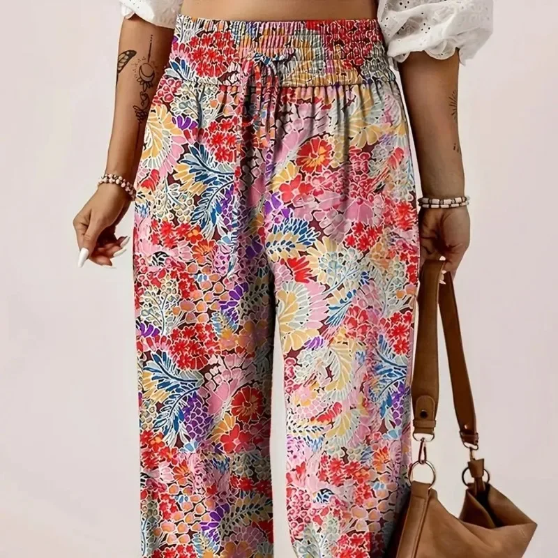 Женские длинные брюки с высокой талией повседневные широкие эластичным поясом и