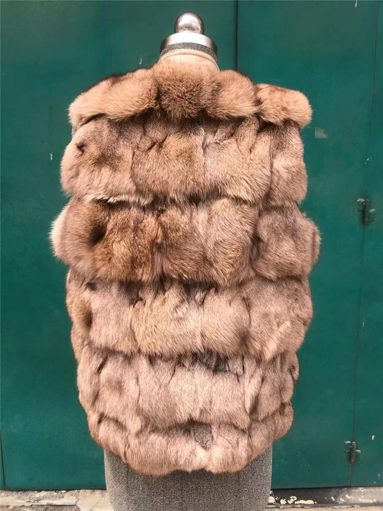 Fashion Real Fox Fur Vest High-end Women Sleeveless Fur Gilet Natural Genuine Sheepskin Fur Jacket Women Coat