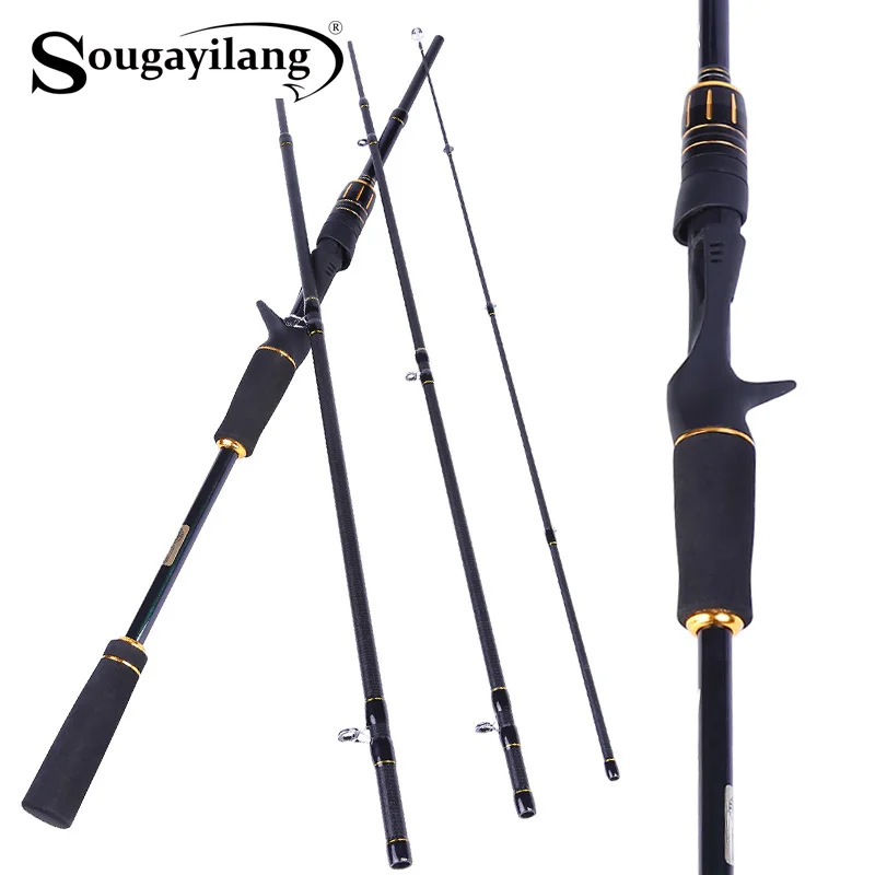

Sougayilang Fishing Rod 4 Section Portable Lure Fishing Rod 2.1/2.4M Carbon Fiber Casting Pole Saltwater/Freshwater Fishing Gear