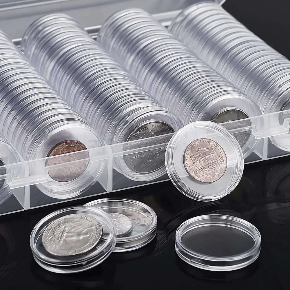 

100pcs 25/27mm Round Coin Capsule Holder Box Container Commemorative Coin Capsules Medal Storage Box Collection Box Case