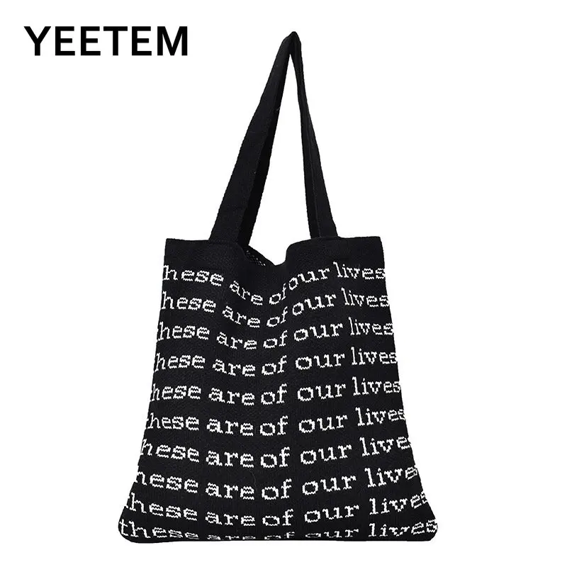 

Double Roots Handbags Letter New Tote Hand Knitted White Khaki Black Brown Fashion Letter Totes Handbag Shoulder Bag
