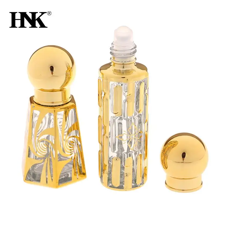 

3/6/12ml Glass Roll On Bottle Travel Perfume Bottle Gold Plating Roller Perfume Bottle Empty Refillable Essential Oil Container