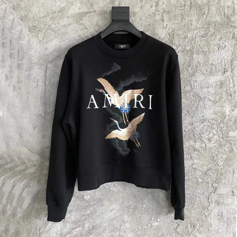 

2022ss High Quality Oversize Cotton Casual Men Sweatshirt Crane Alphabet Print Round Neck Long Sleeve Pullover Hip Hop Loose Top