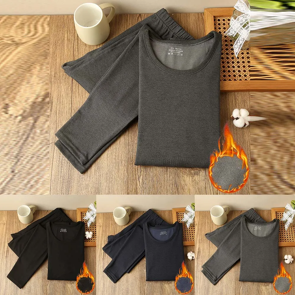 

2pcs Men Winter Autumn Warm Elastic Thermal Fleece Lined Long Johns Top Pants Underwear Set Pajamas Sleep Thermal Legging Pants