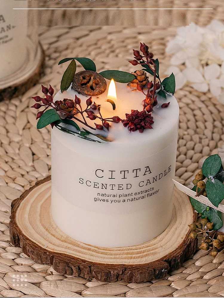 Romantic Aromatherapy Candles Creative Soy Wax with Wood Stand for Christmas Wedding Flower Candles Party Home Decoration Gift