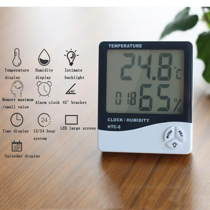 

Temperature And Humidity Sensor Electronic Thermometer HTC-2 With Wall Table Clock For Home HTC-1 Temperature Meter