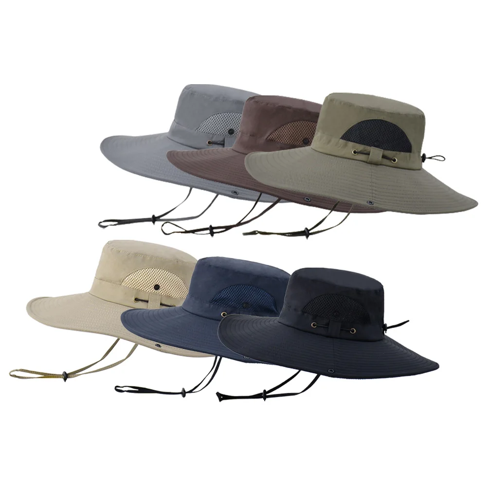 

Fisherman Hat Mesh Holes Wide Brim Sun Hat Breathable Hiking Boonie Cap Men's Outdoor Mountaineering Sun Protection 6 Colors