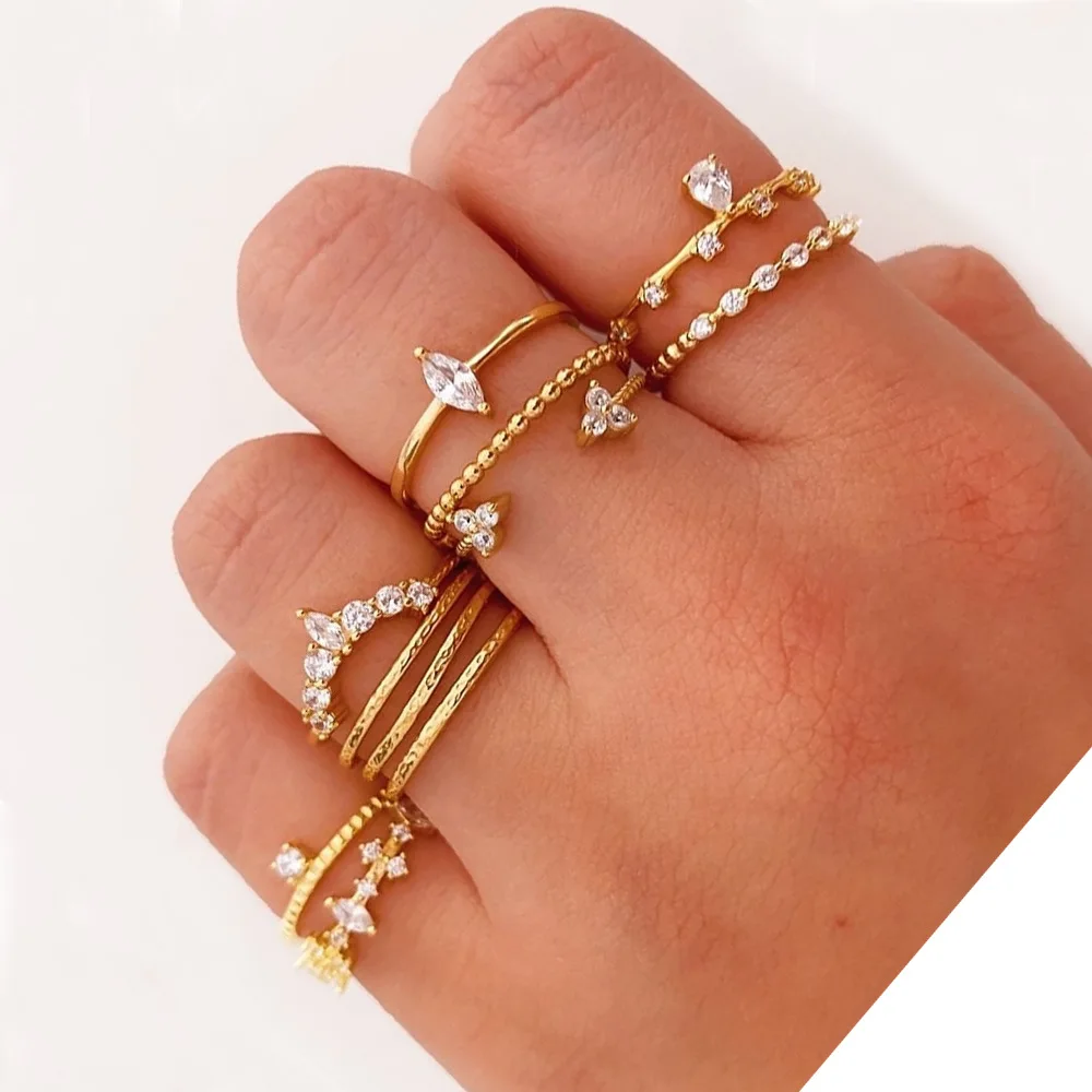 

New Flower Inlaid Zircon Water Drop Arrow 11-Piece Ring Creative Temperament Sweet Gentle All-Match Fashion Joint Ring Women