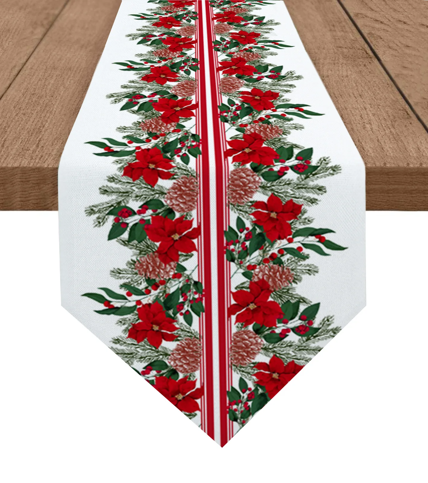 

Christmas Poinsettia Pine Needles Cones Christmas Home Decor Table Runner Wedding Decoration Tablecloth Kitchen Table Runners