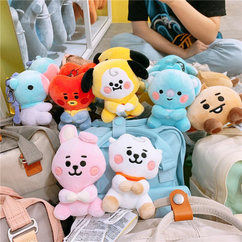 

12Cm Kawaii Bt21 Soft Plush Doll Keychain Cute Bts Anime Characters Tata Chimmy Bag Keyring Pendant Accessories Girls Toys Gifts