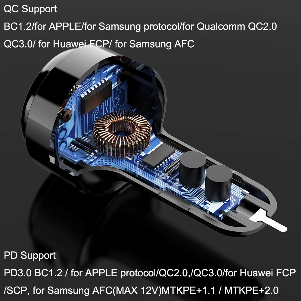 Автомобильное зарядное устройство с 2 портами USB быстрая зарядка QC3.0 45 Вт