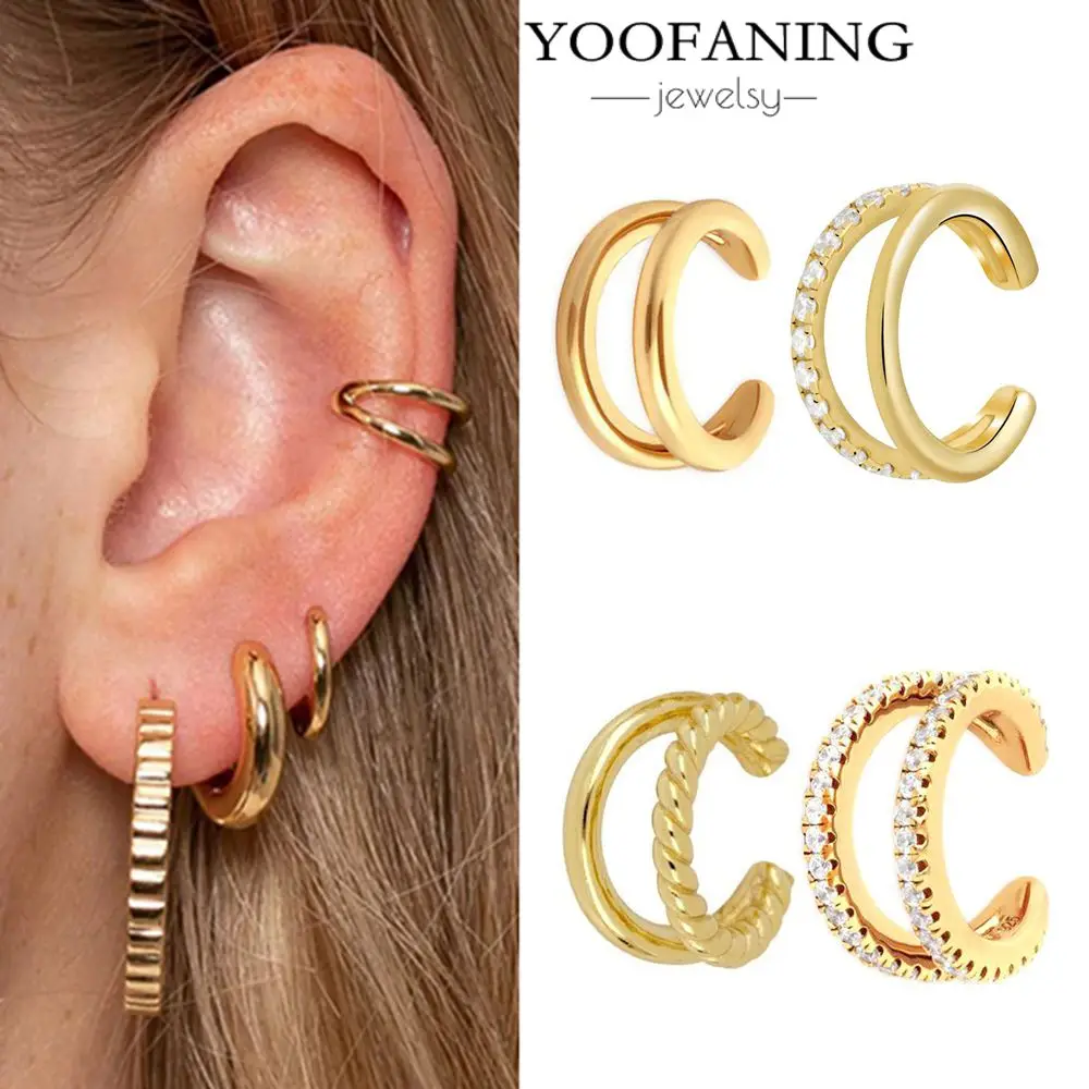 Фото Серьга-клипс YOOFANING с кристаллами циркона, 1 шт., для женщин и унисекс, серьга-кафф для хряща уха, имитация пирсинга, клипса-серьга для пары №3