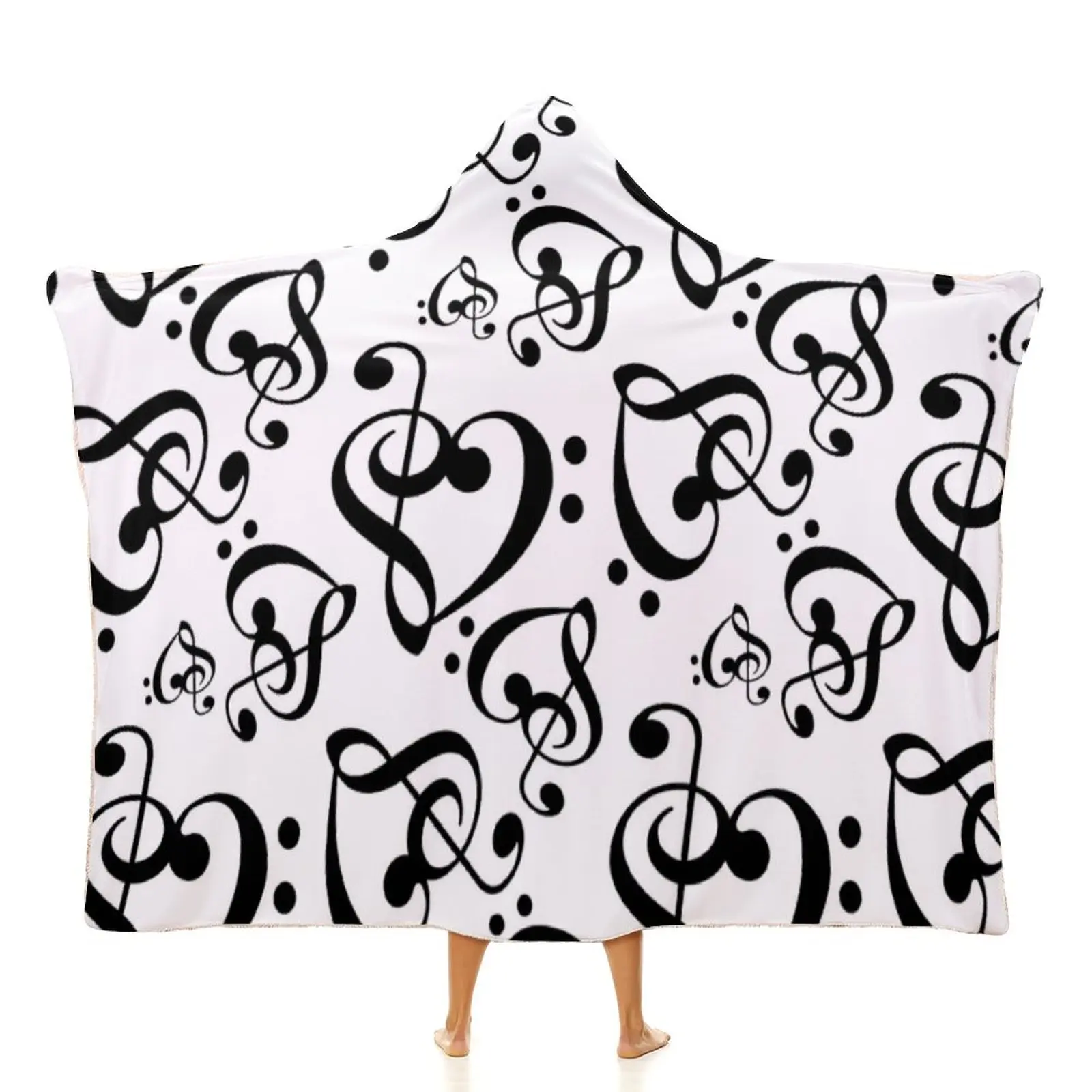 

Hearts Music Notes Pattern Blanket Black And White Clef Super Soft Cheap Hooded Bedspread Colorful Fleece Outdoor Blanket