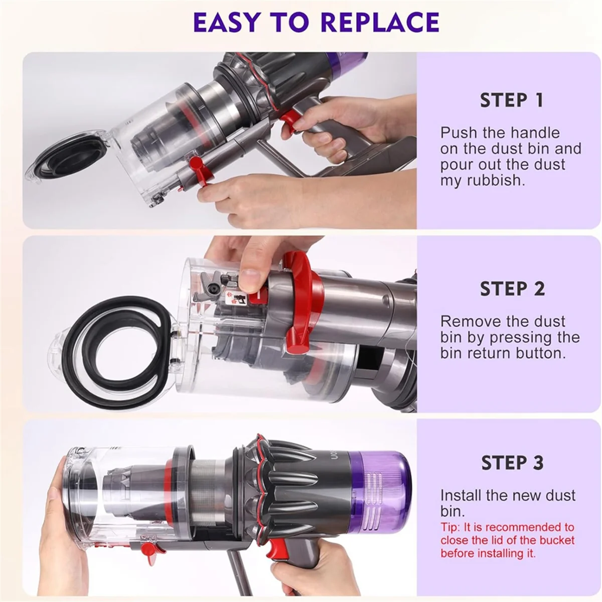 Dust Bin for Dyson V12 SV18 SV20 Detect Slim/V10 Digital Slim Vacuum Cleaner Canister Attachment Parts Part No.965272-01