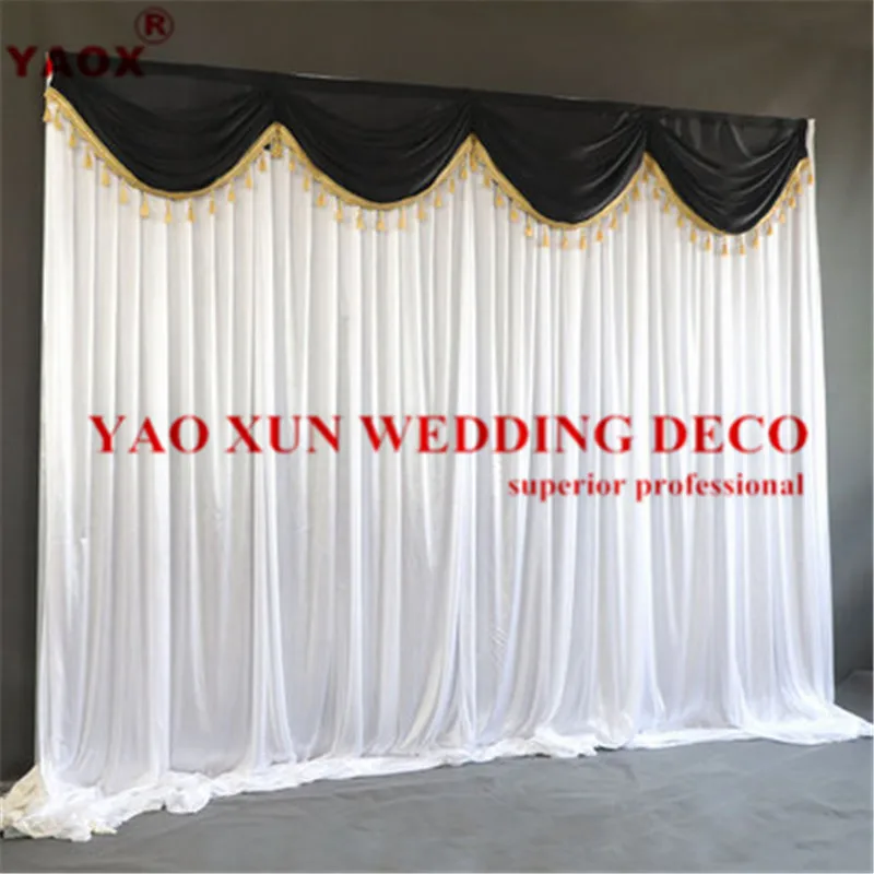 

Black And White Color Ice Silk Backdrop Curtain Wedding Stage Background Photo Booth For Event Party Banquet Decoration