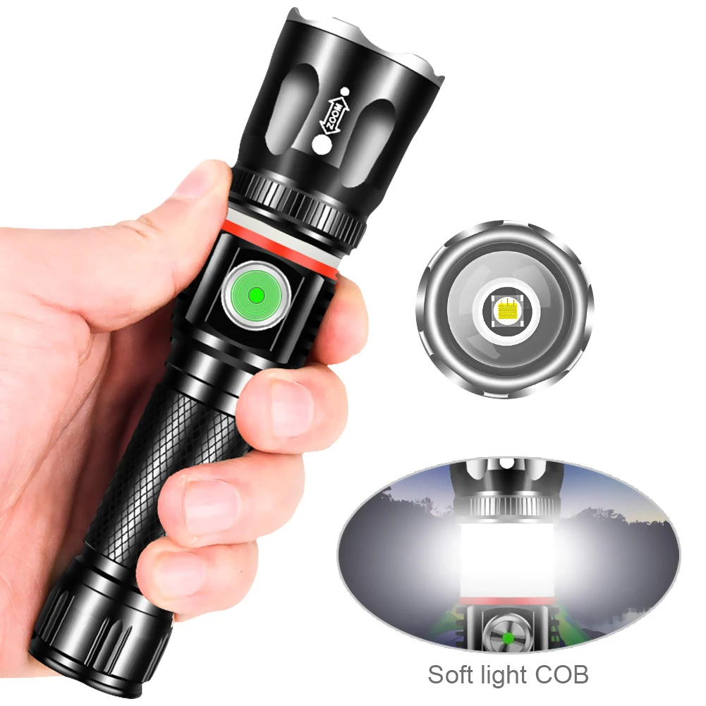 

Rechargeable LED Flashlight Work light With Surrounding COB lamp and Tail magnet Waterproof Outdoor Camping torch