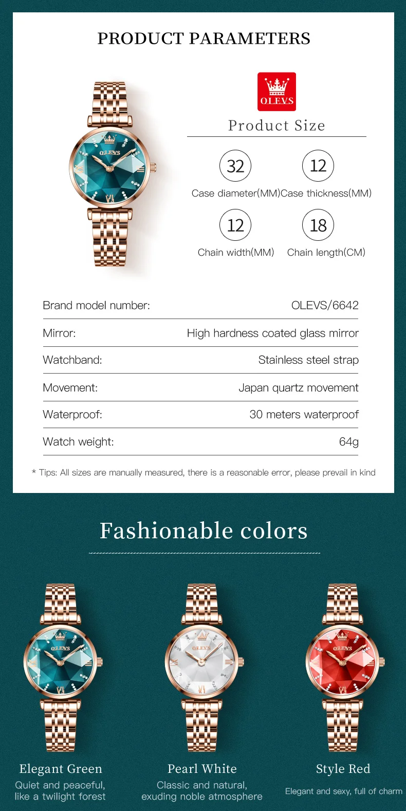 TAXAU Watch For Women Japan Imported Quartz Movement Luxury Stainless Steel Waterproof Green Bracelet Wristwatch Relojes Mujer