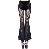eva lady new new gothic pants womens black lace long flare pants see through sexy lady elastic high waist pants
