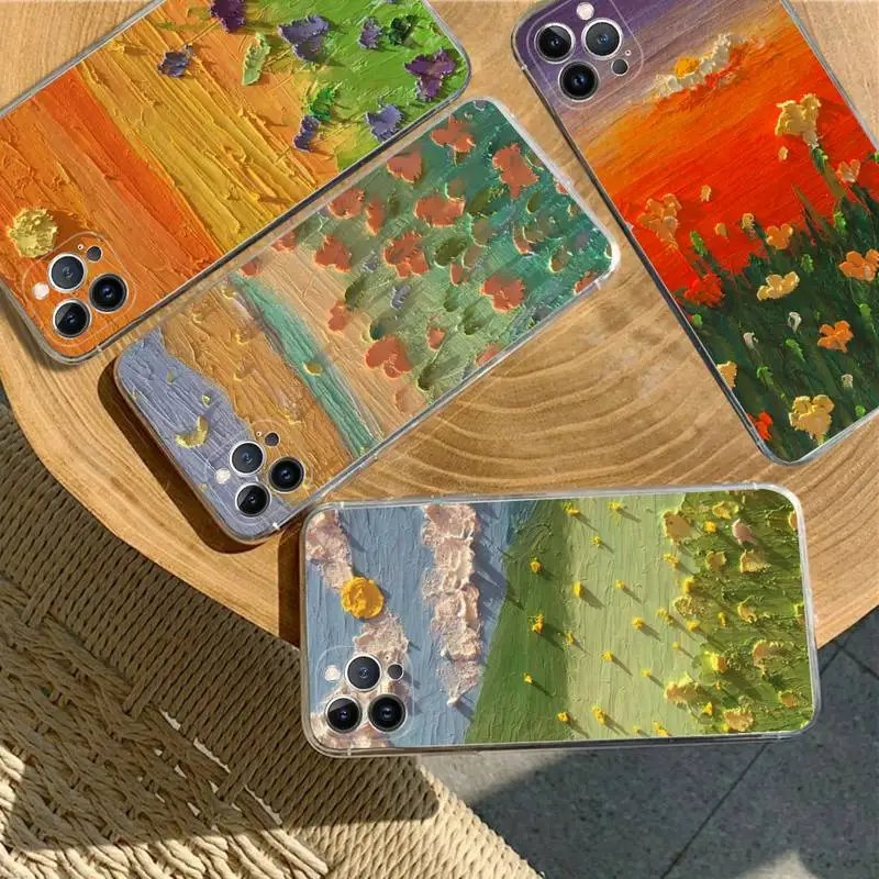 

Retro sweet summer oil painting flower Phone Case For iPhone 8 7 6 6S Plus X SE 2020 XR XS 14 11 12 13 Mini Pro Max Mobile Case