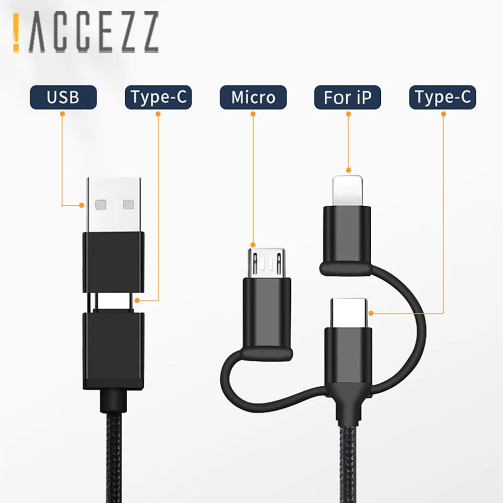 

!ACCEZZ 5 in 1 USB A C To Type C for Samsung S20 PD 60W for iPhone MacBook iPad Lighting Micro USB QC 18W Fast Charge Data Cord