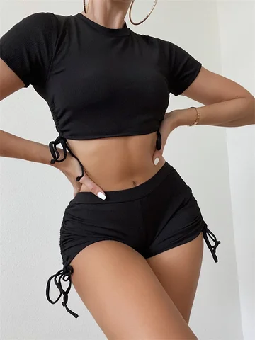 Bikini Women Swimsuit 2023 New Black Boxer Pants Bikinis Set Sexy Swimwear With Sleeves Biquini Summer Beach Bathing Suit Female