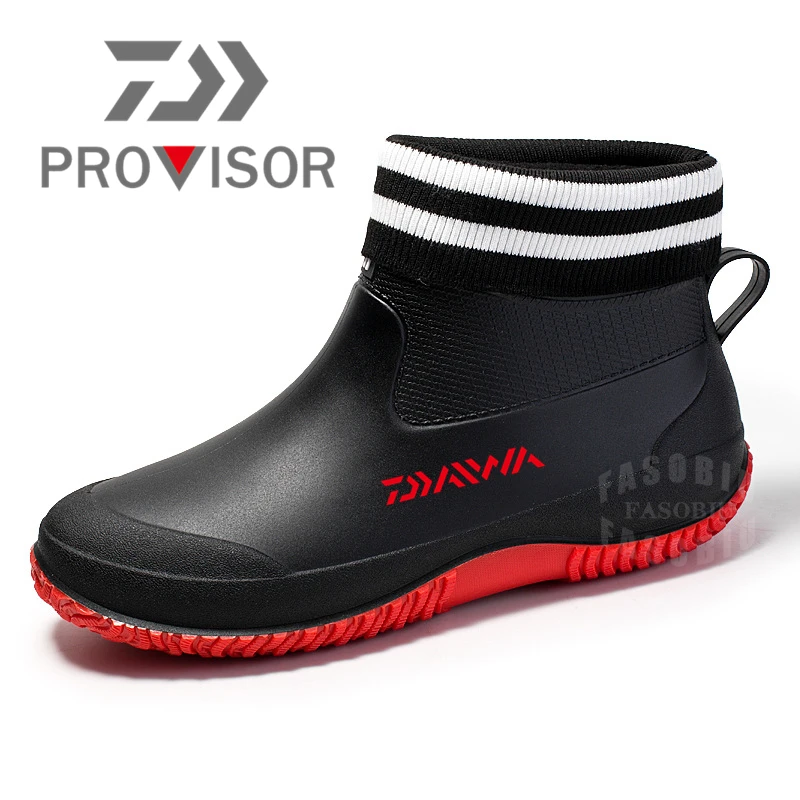 

New Winter Men's Outdoor Non-slip Hiking Shoes Rain Boots Garden Work Shoes Daiwa Durable Waterproof Plus Velvet Fishing Shoes