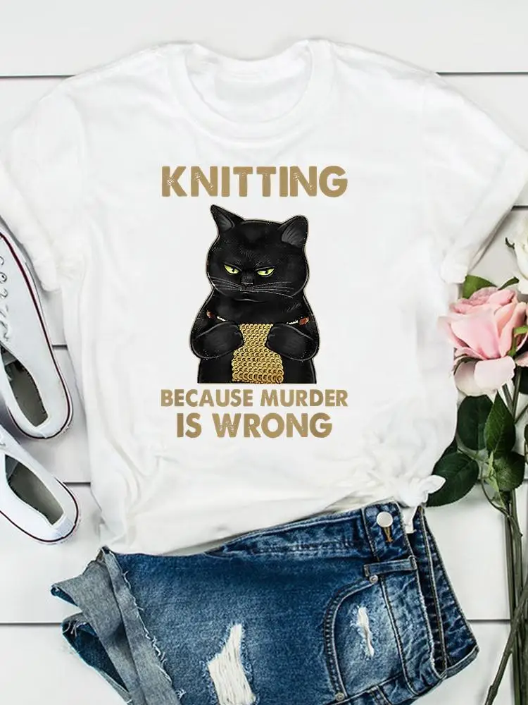 

Cat Funny Letter Printing Fashion Print Short Sleeve Tee Women Clothes T Female Clothing Summer Casual Graphic T-shirts