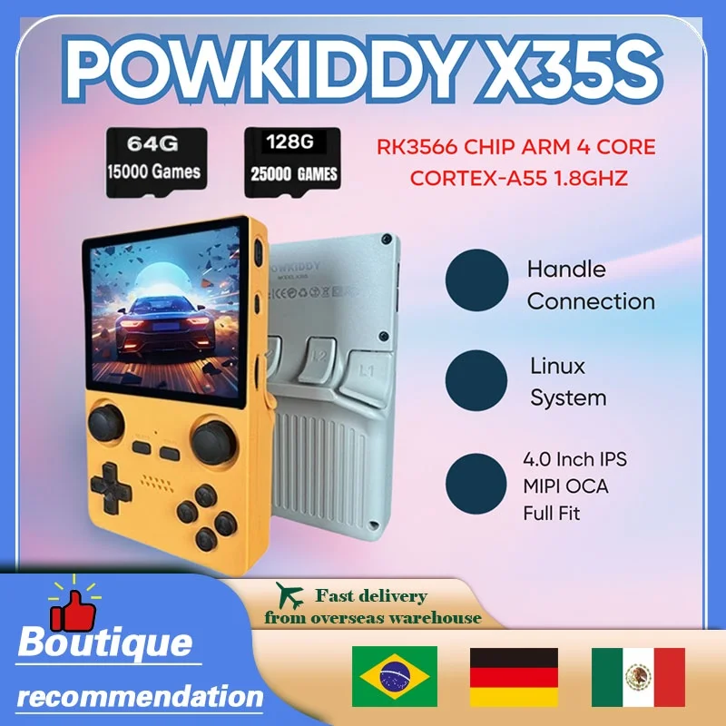 Портативная игровая консоль POWKIDDY X35S недавно обновленный MIPI-экран 3 5-дюймовый IPS