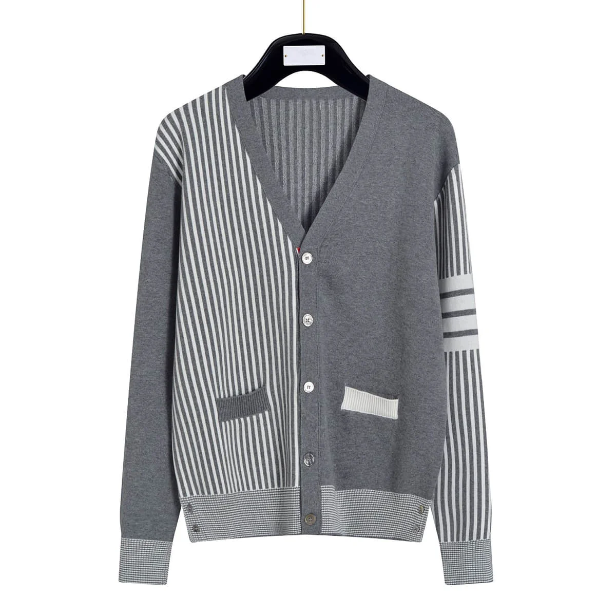 

Womens LuxuryTB Fashion Brand Cardigan Thom 4 Bar Funmix Sweaters Girls Slim Fit V-Neck Striped Clothing Casual England Style