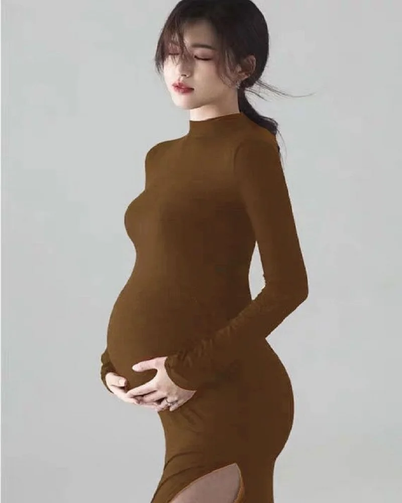 Sexy Maternity Dresses for Photo Shoot Full Sleeve Pregnancy Clothes Photography Props High Elastic Split Side Long Dress enlarge