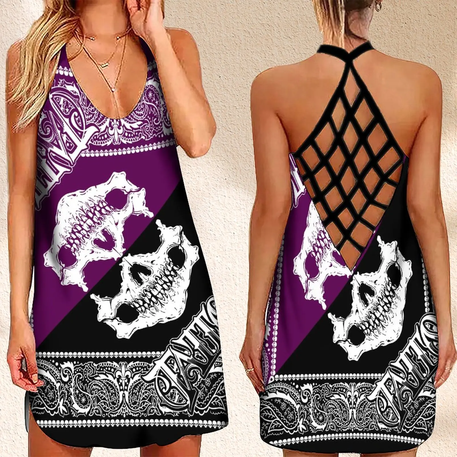 

Модное женское платье без рукавов с открытой спиной, летнее платье с принтом черепа для выпускного вечера