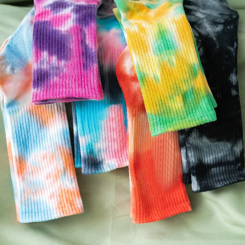2 Pairs Tie Dye Tube Cotton Socks Street Trend Women's New Gradient Color Fashion Sports Personality