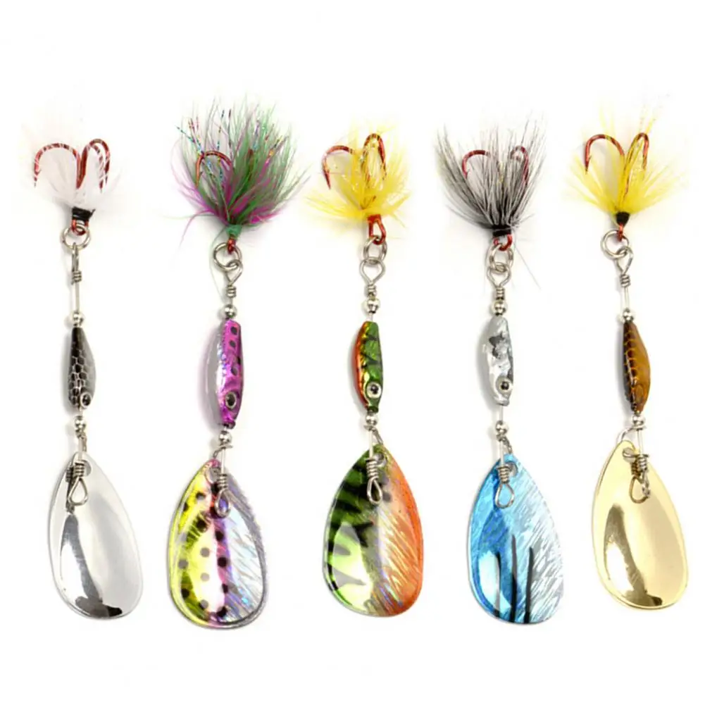 

Рыболовное снаряжение, яркий цвет, Спиннер, блестящий дизайн, 5 шт., компактные размеры, рыболовные приманки с острым крючком, искусственные приманки для рыбалки