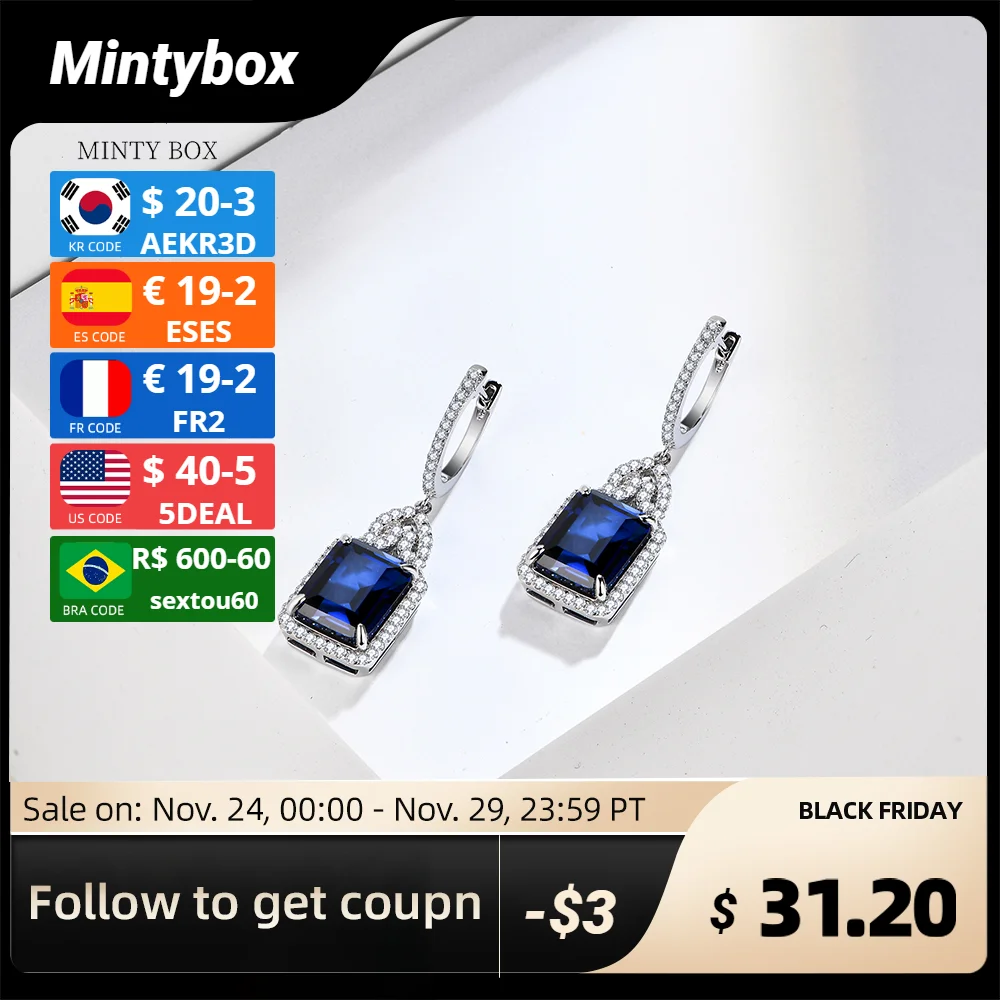 

Mintybox Sapphire Real Sterling Silver Earring for Women Charming Style Created Ruby 12 Carats Octagon Cut Wedding Jewelry Gifts