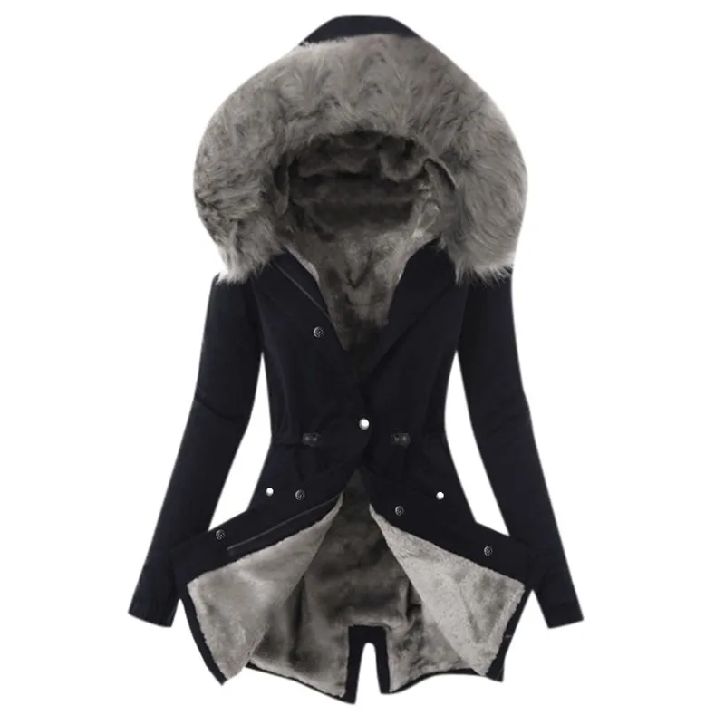 2022 New Style Cotton Lining Parka Coat Fashion Lapel Fur Collar Winter Coat Women Mid-length Hooded Parka Coat Women