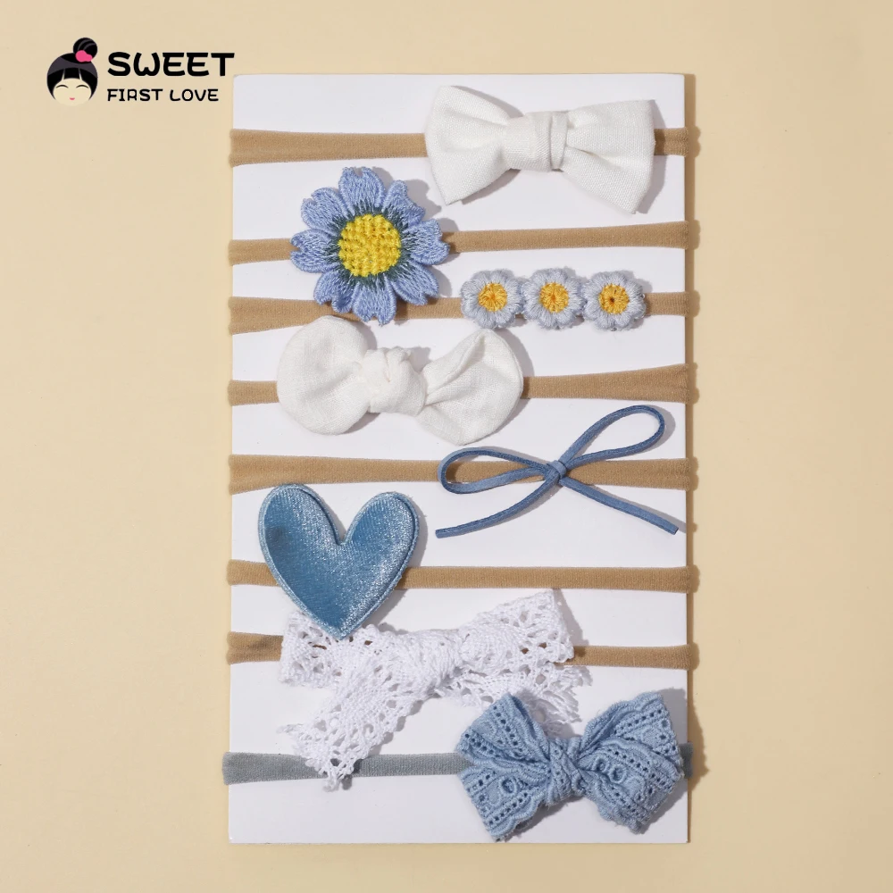 8 шт./комплект Детские нейлоновые повязки для волос с бантом