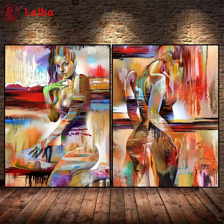

Diamond Painting Colorful Abstract Women's Art Cross Stitch Diamond Mosaic Picture Embroidery crystal Beaded Handicraft×2PCS
