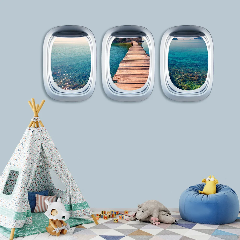 

3 Sheets Stickers Sea Scenery Decal Wall Rennet Make Fresh Cheese Fake Window Decorative Pvc