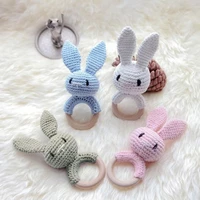 huyu baby wooden teether ring diy crochet bunny rattle soother bracelet infant teething molar play toys