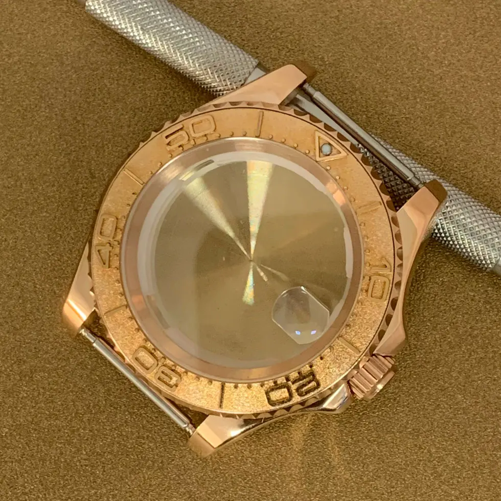 40mm Watch Case Two-way Rotation PVD Rose Gold Sapphire Mirror Fit Miyota 8215 8205 Mingzhu2813 2836 GMT3804 Movement Men Watch