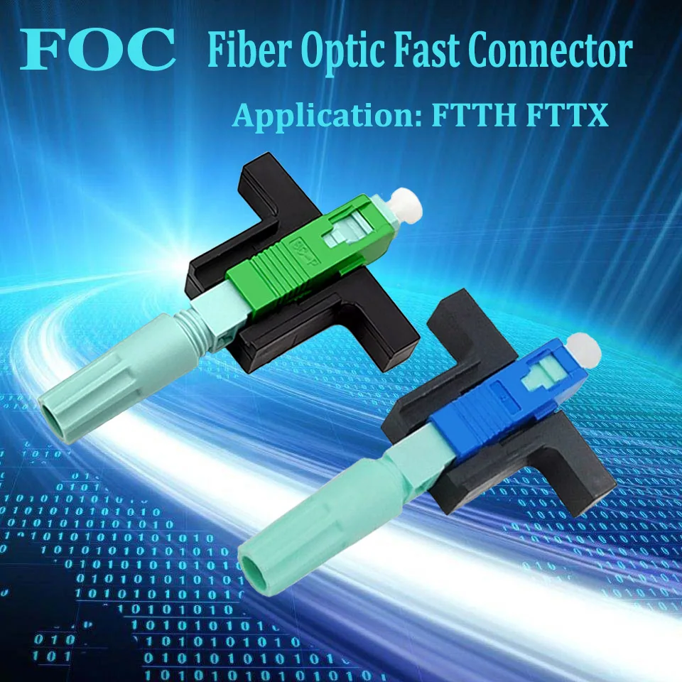 

100Pcs FTTH Cold Embedded Quick Connector SM SC/APC/UPC Fiber Optic Connector, Green/Blue