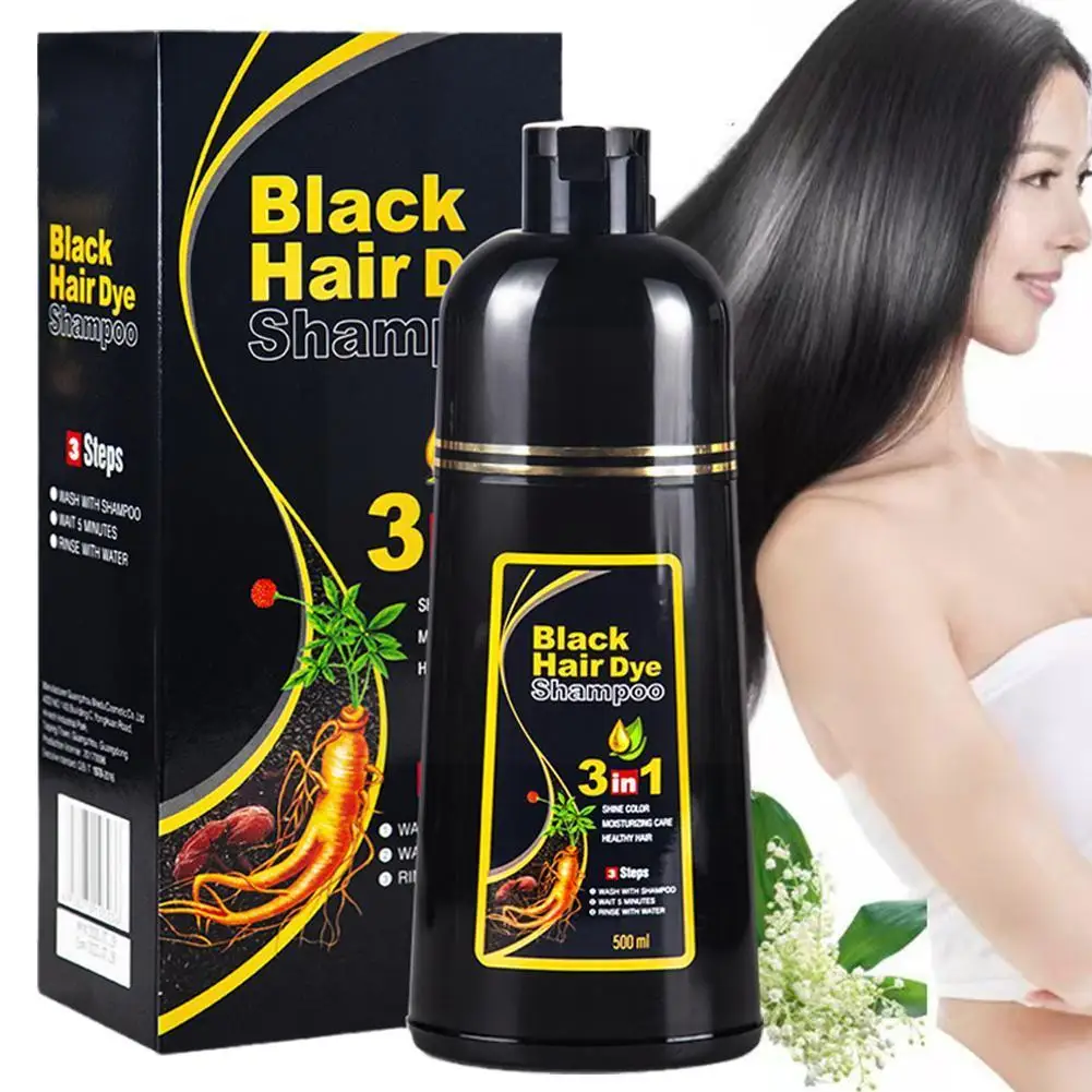 

500ml Black Hair Color Dye Hair Shampoo Cream Organic Permanent Covers White Gray Shiny Natural Ginger Essence For Women Me C1A3