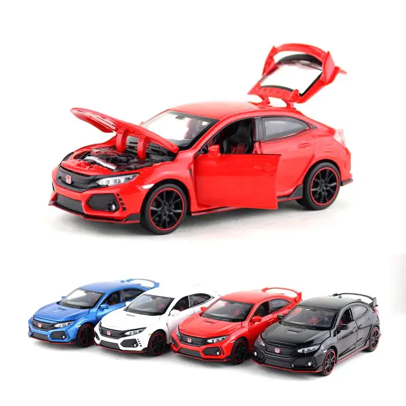 

Miniauto 1:32 Scale Honda Civic Type R Toy Car Diecast Model Pull Back Doors Openable Sound Light Educational Collection Gift